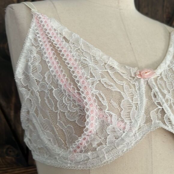 Vintage Victorian lace front slit lace cup lingerie bra Sz-36 - Picture 2 of 8